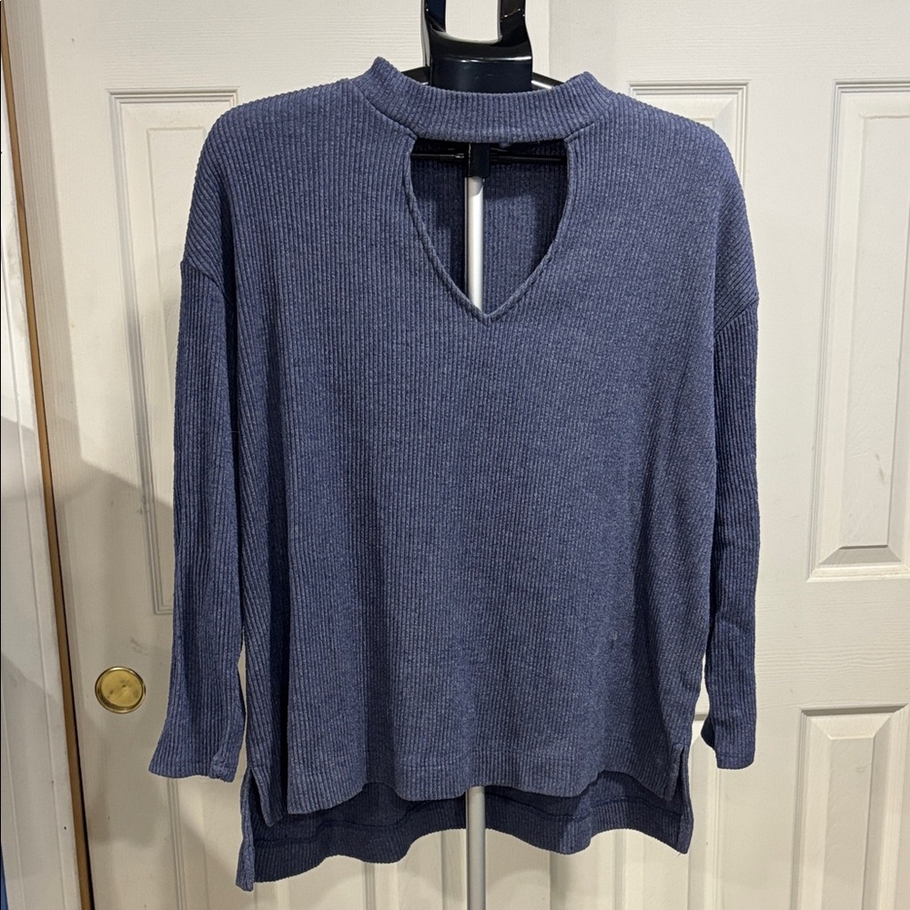 Terra & Sky Blue Keyhole Neckline Sweater